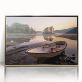 Art deco poster depicting Cumbria's landscape in subtle gold tones, framed in acrylic, ideal for modern art wall decor.