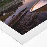 Art deco poster featuring a serene Cumbria landscape in muted green and blue tones on rolled canvas.