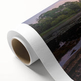 Art deco poster of Cumbria, England scenery in muted green and blue tones on rolled canvas, ideal for nursery wall art.