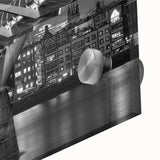 Large abstract depiction of London scenery on acrylic glass, using mid-century modernist style, ideal for dining room art.