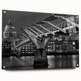Acrylic print of a large abstract depiction of the London skyline in muted gray and blue tones.