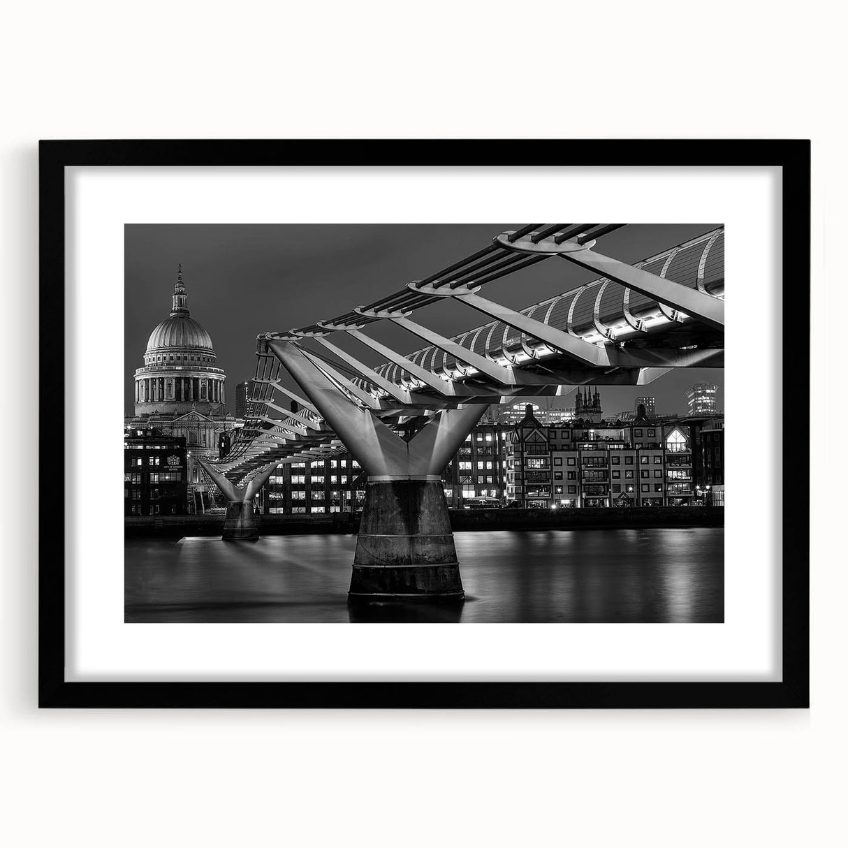 Extra large abstract art print of colorful London scenery on textured canvas, framed in black, ideal for living room decor.