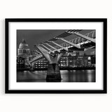Extra large abstract art print of colorful London scenery on textured canvas, framed in black, ideal for living room decor.