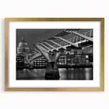 Abstract art print of London scenery in muted gold and gray tones on a framed canvas, suitable for dining room decor.