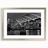 Extra large abstract art print of London scenery in textured silver frame, ideal for living room decor.