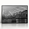 Large abstract wall art of London scenery in muted earth tones on a black framed acrylic, ideal for modern living room decor.