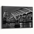 Black and white wall art of a vintage London landscape on framed canvas, ideal for bedroom decor.