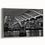 Landscape art of London featuring Big Ben and River Thames in muted black and colorful tones on a framed canvas.