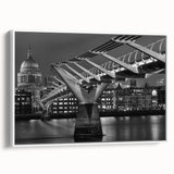 Vintage poster art of London scenery on framed canvas, featuring a colorful palette, ideal for living room decor.