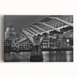 Black and white wall art of the London skyline on stretched canvas, ideal for kitchen or bedroom decor.