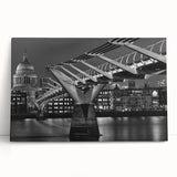 Black and white stretched canvas of London skyline, ideal for kitchen wall art.