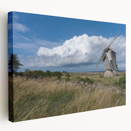 Large art featuring a European Estonian scenery on stretched canvas, displaying muted earth tones.