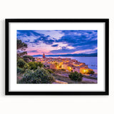 Abstract art print of a vibrant Provence landscape in bold colors on a large textured canvas, ideal for living room decor.