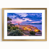 Abstract art print depicting the Provence landscape in muted earth tones, framed in gold, ideal for dining room decor.