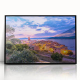 Large abstract wall art depicting a serene Provence landscape in muted earth tones on a framed acrylic canvas.