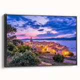 Black and white landscape art painting of Provence, France on framed canvas, ideal for bedroom wall decor.