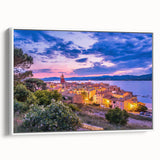 Vintage poster art of a Provence scenery in vibrant colors on extra large framed canvas, ideal for living room decor.