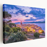 Provence landscape painting on stretched canvas, showcasing lavender fields and a distant village.