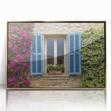 Art deco poster of a South France scenery in gold-acrylic frame, ideal for modern art wall decor in a nursery.