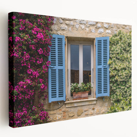 Large art print of a serene South France landscape on stretched canvas, featuring soft green and blue tones.