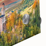 Mid-century modernist art of Bavarian landscape on acrylic glass, featuring large abstract shapes in muted earth tones.