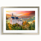 Extra large abstract art print of a Bavarian landscape in textured silver frame, ideal for living room decor.