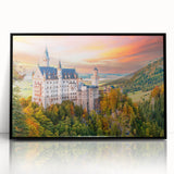 Large abstract wall art depicting a Bavarian landscape in muted earth tones, framed in black acrylic.