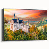 Black and white framed canvas of a Bavarian landscape, ideal for bedroom wall decor.
