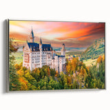 Landscape art painting of Bavarian scenery on a framed canvas, featuring muted greens and blues, ideal for living room decor.