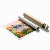Extra large rolled print of a Bavarian landscape with vibrant greenery and floral elements.