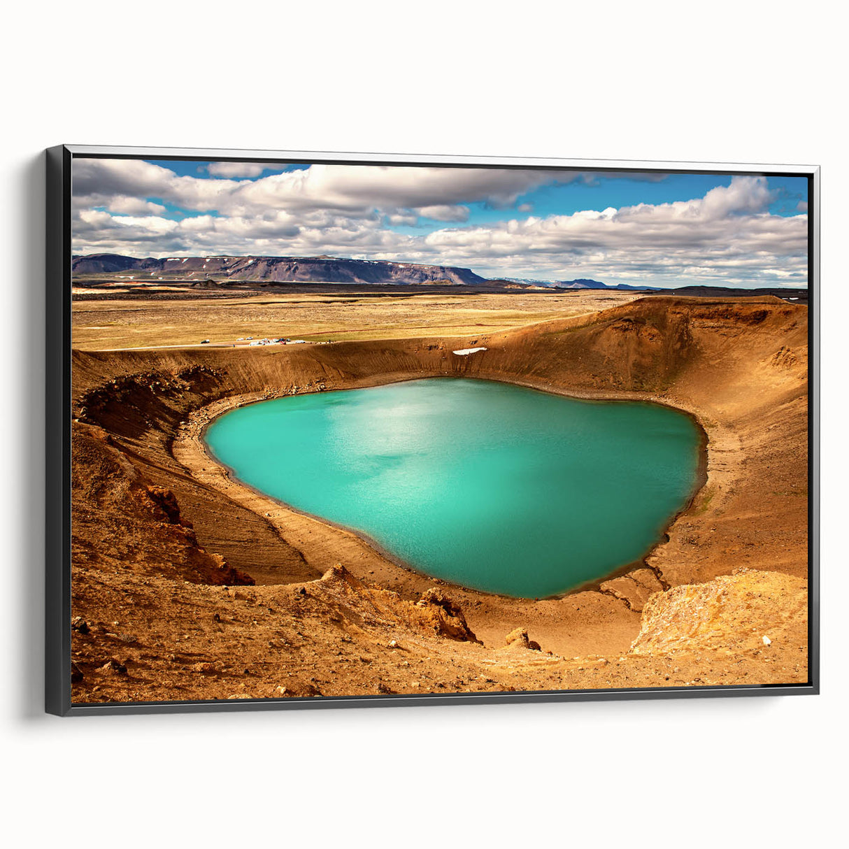 Black and white landscape art painting of Iceland on a framed canvas, ideal for bedroom decor.