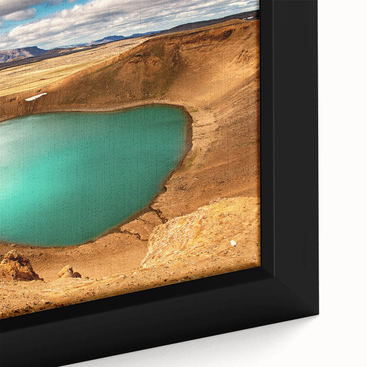 Extra large framed canvas featuring a textured depiction of a black volcanic landscape in Iceland.