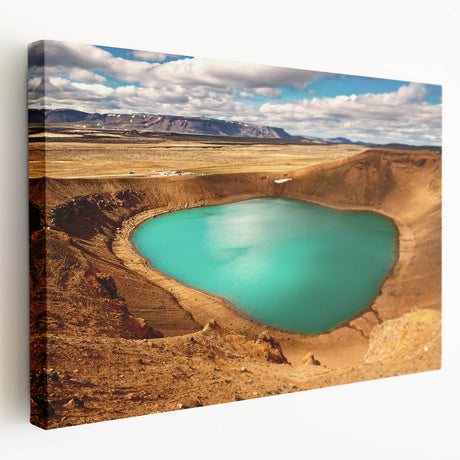 Landscape painting of Iceland scenery on large stretched canvas, featuring muted earth tones, suitable for kitchen wall art.