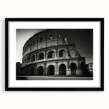 Colorful abstract art print of Rome scenery in vibrant hues on textured canvas, framed in black, ideal for living room decor.