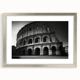 Extra large abstract art print of Rome scenery in muted earth tones on a silver-framed canvas, ideal for living room decor.