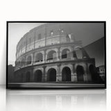 Large abstract wall art depicting a stylized Rome skyline in muted earth tones on a framed acrylic panel.