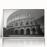 Mid-century modernist art of Rome's skyline in muted earth tones on a white framed acrylic print.