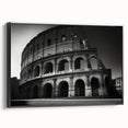 Black and white framed canvas of Rome landscape, vintage poster style, ideal for bedroom wall art.