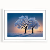 Textured abstract art print depicting a European landscape in muted earth tones, framed with a white mat.