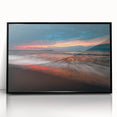 Large abstract wall art depicting a European landscape in muted earth tones, framed in black acrylic.