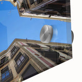 Large abstract wall art depicting a Barcelona cityscape in mid-century modernist style on acrylic glass.