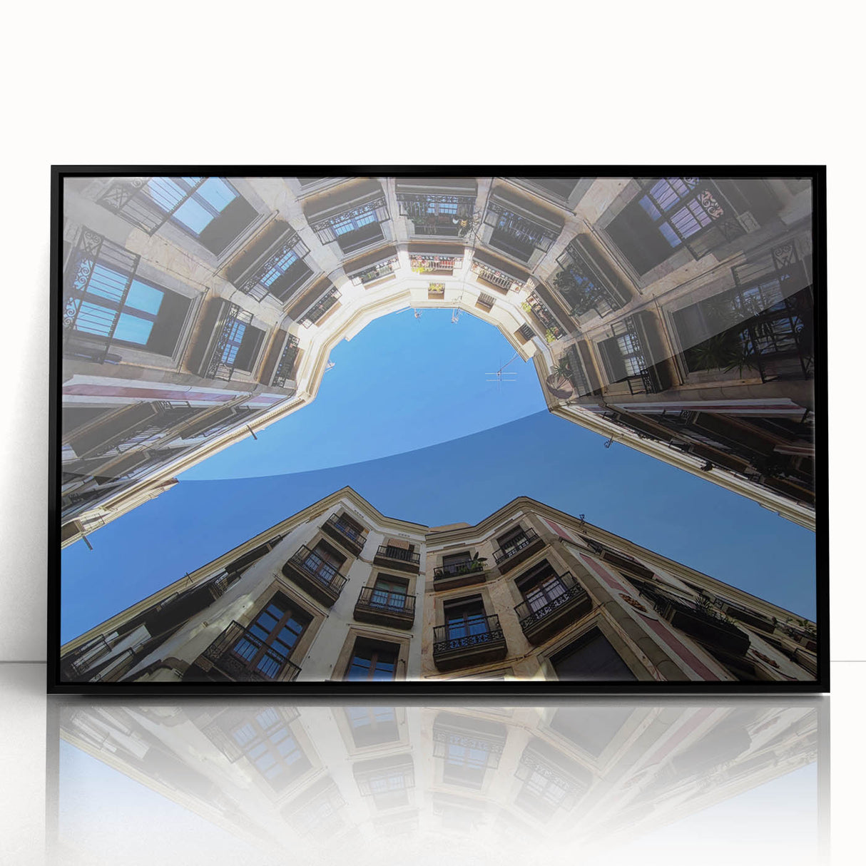 Large abstract wall art depicting a Barcelona scene, in muted earth tones, on a framed acrylic.