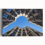 Black and white stretched canvas of Barcelona scenery, ideal for kitchen wall art or bedroom ambiance.