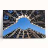 Large black and white stretched canvas of Barcelona scenery, ideal for kitchen wall art.