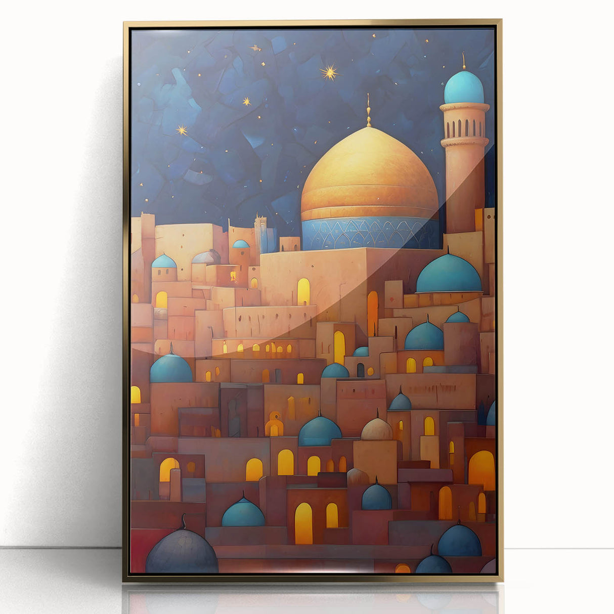 Large acrylic print of a Middle Eastern scenery in Iran, featuring golden tones, ideal for modern art wall decor.