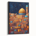 Black and white landscape art painting of a Middle Eastern scenery on framed canvas, ideal for bedroom wall decor.