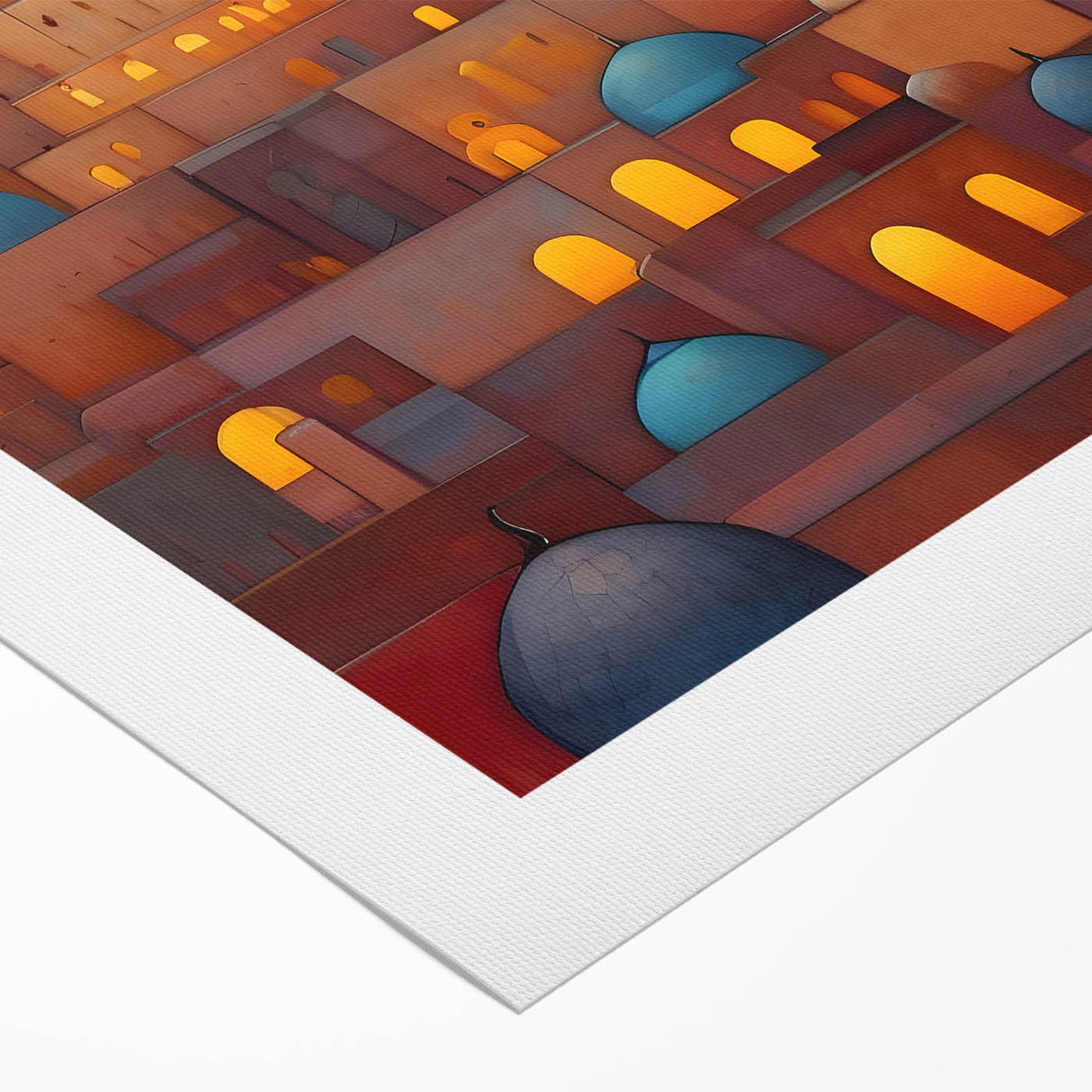 Art deco poster of Middle Eastern scenery in muted earth tones on rolled canvas, ideal for dining room wall art.