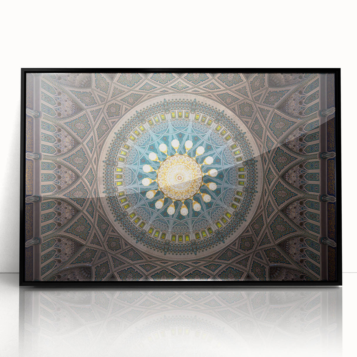 Large abstract wall art of a Middle Eastern Oman scenery in muted earth tones on a framed acrylic.