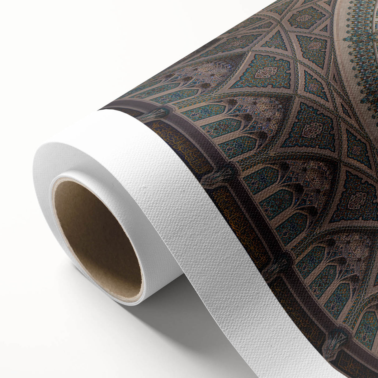 Art deco poster featuring a scenic Middle Eastern landscape in muted earth tones on rolled canvas.