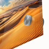 Large abstract wall art of the Abu Dhabi skyline in muted earth tones on acrylic glass, suitable for dining room decor.